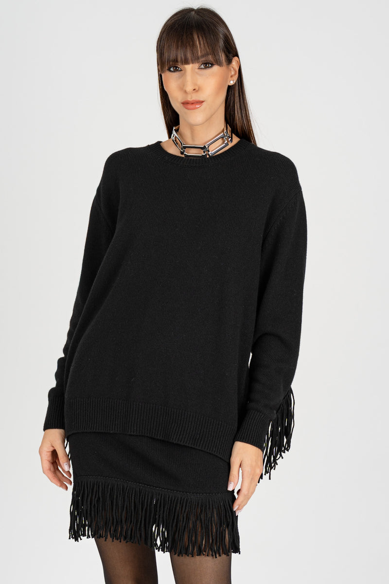 Maglia con Frange Nero