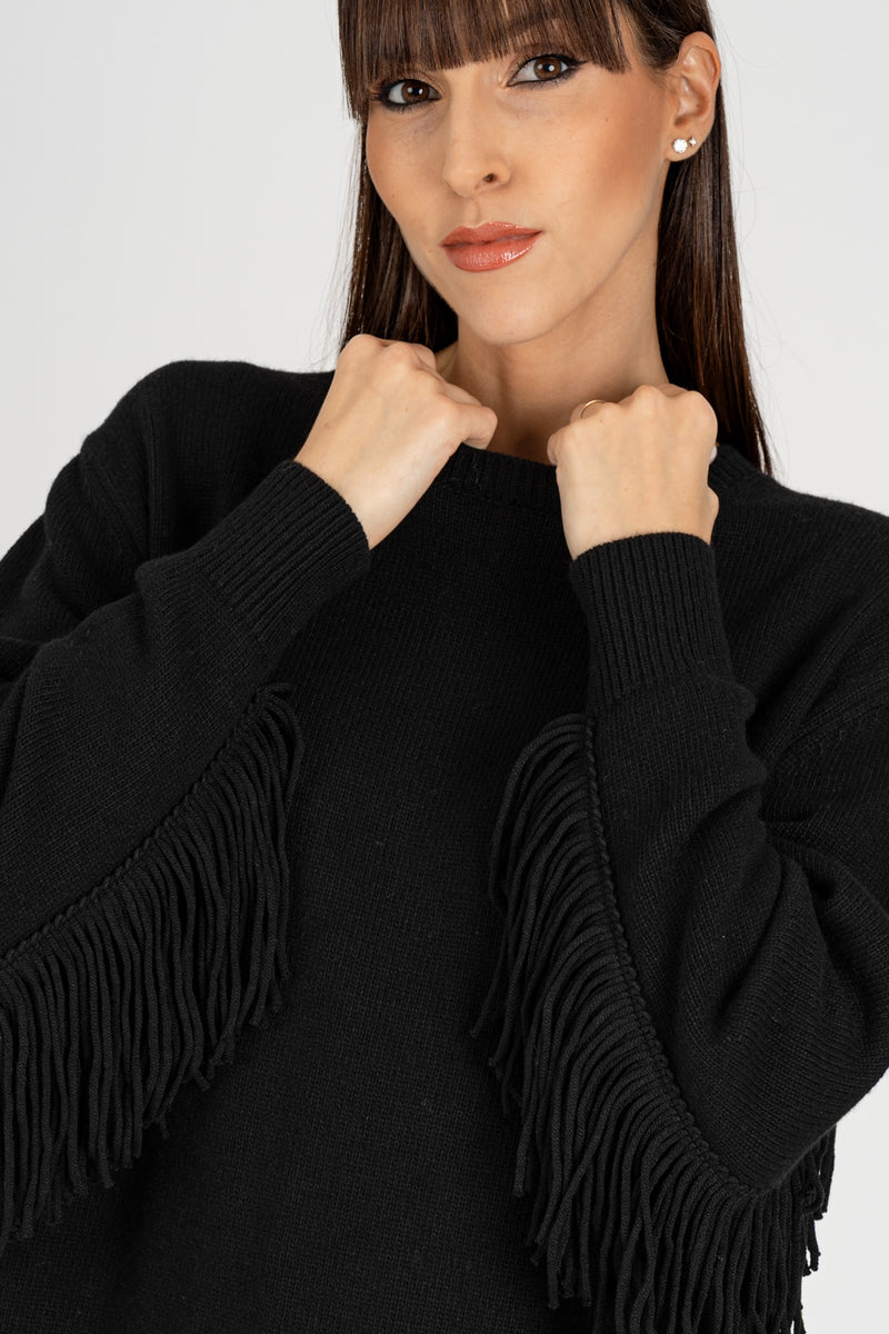 Maglia con Frange Nero