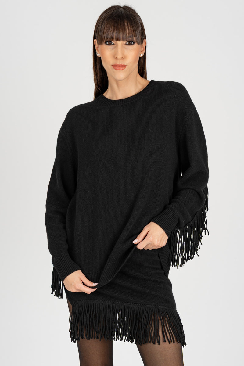 Maglia con Frange Nero