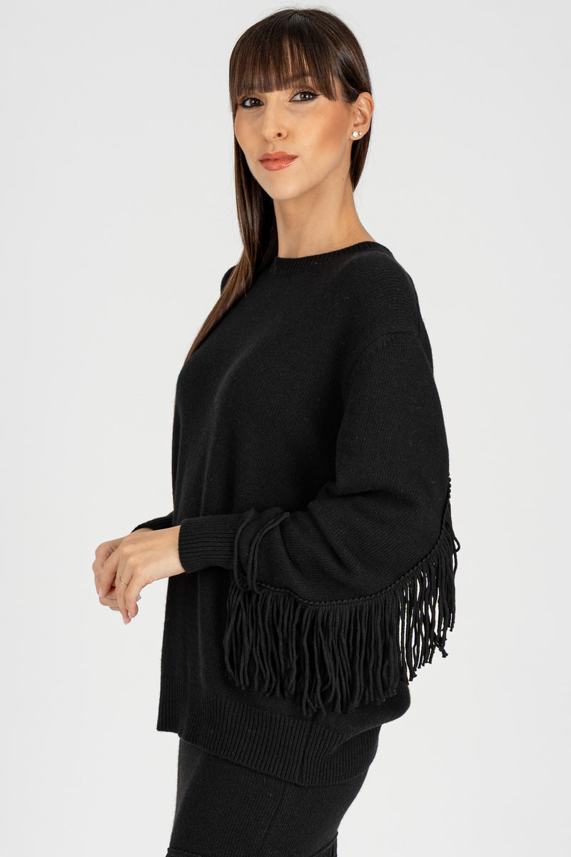 Maglia con Frange Nero