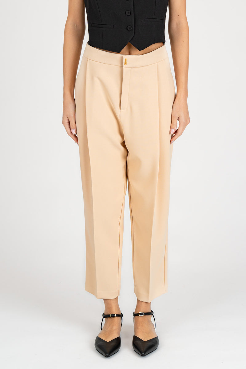 Pantalone Cropped con Pinces Crema