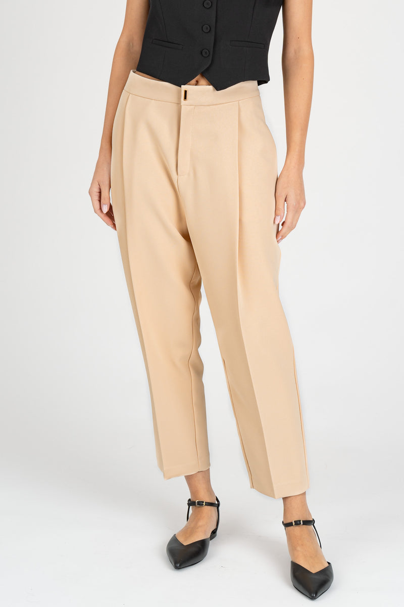 Pantalone Cropped con Pinces Crema