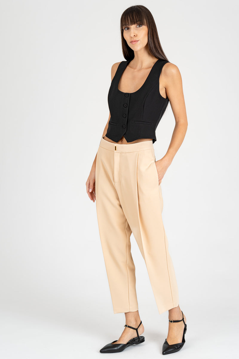 Pantalone Cropped con Pinces Crema