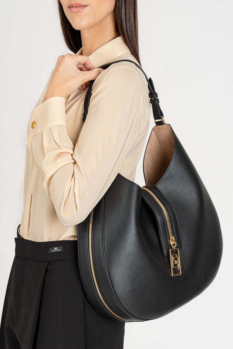 Borsa Hobo Grande con Zip Nero