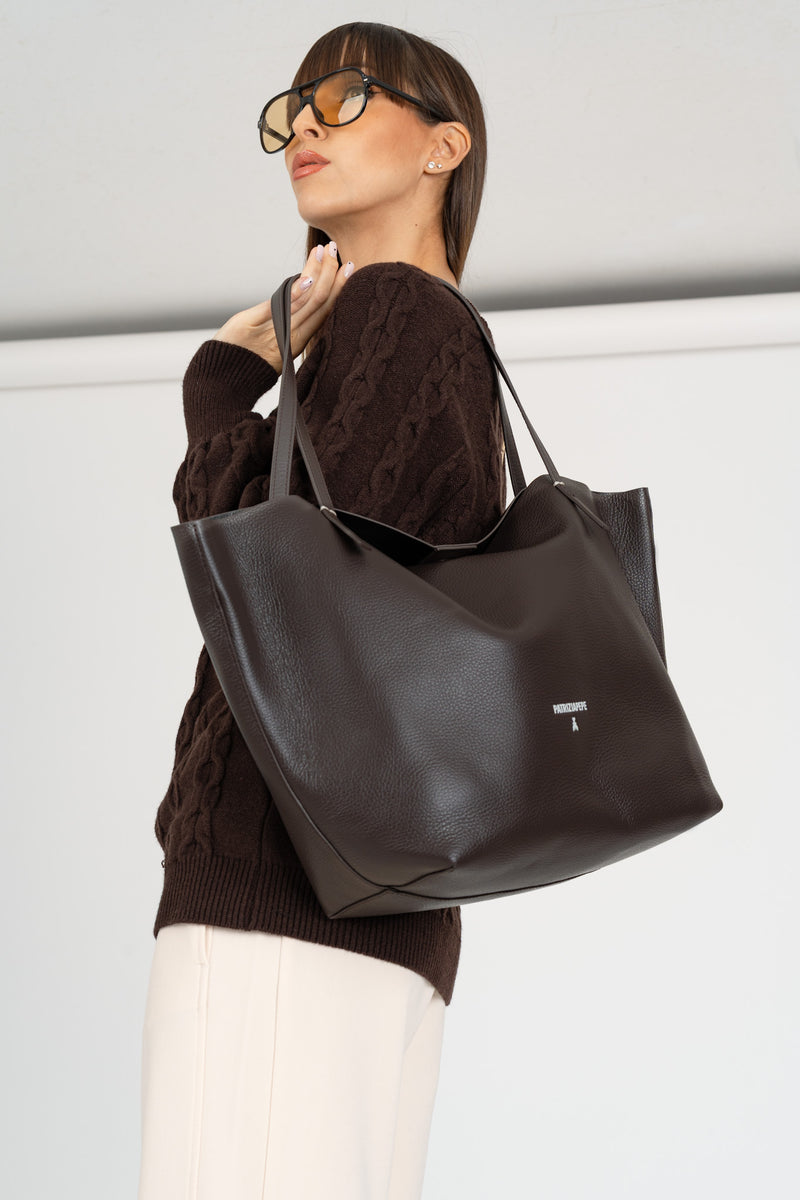 Borsa Shopping Pelle Martellata Deep Chocolate