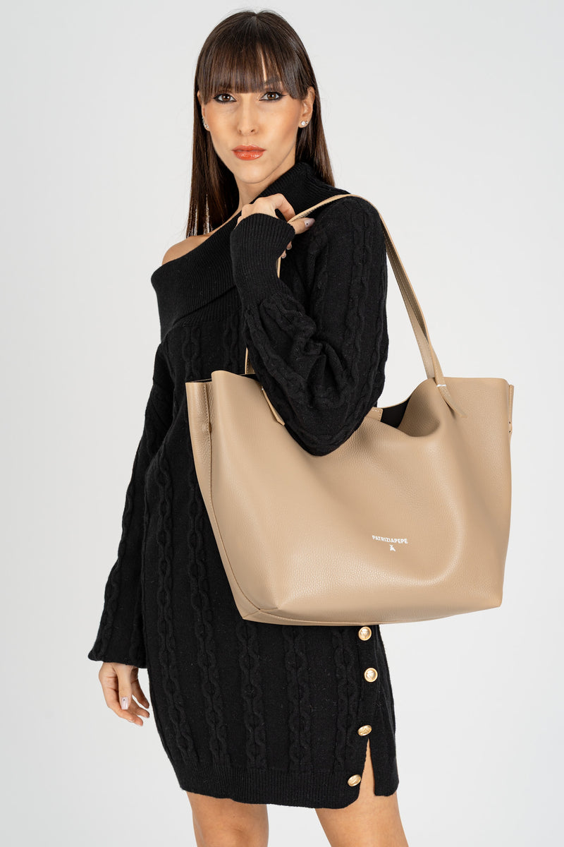 Borsa Shopping Pelle Martellata Winter Sand