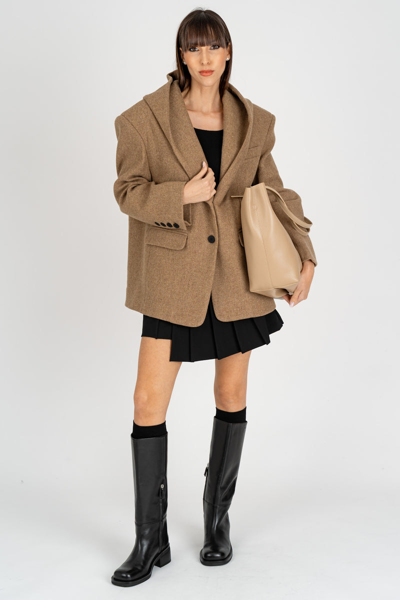 Giacca Caban con Cappuccio Beige