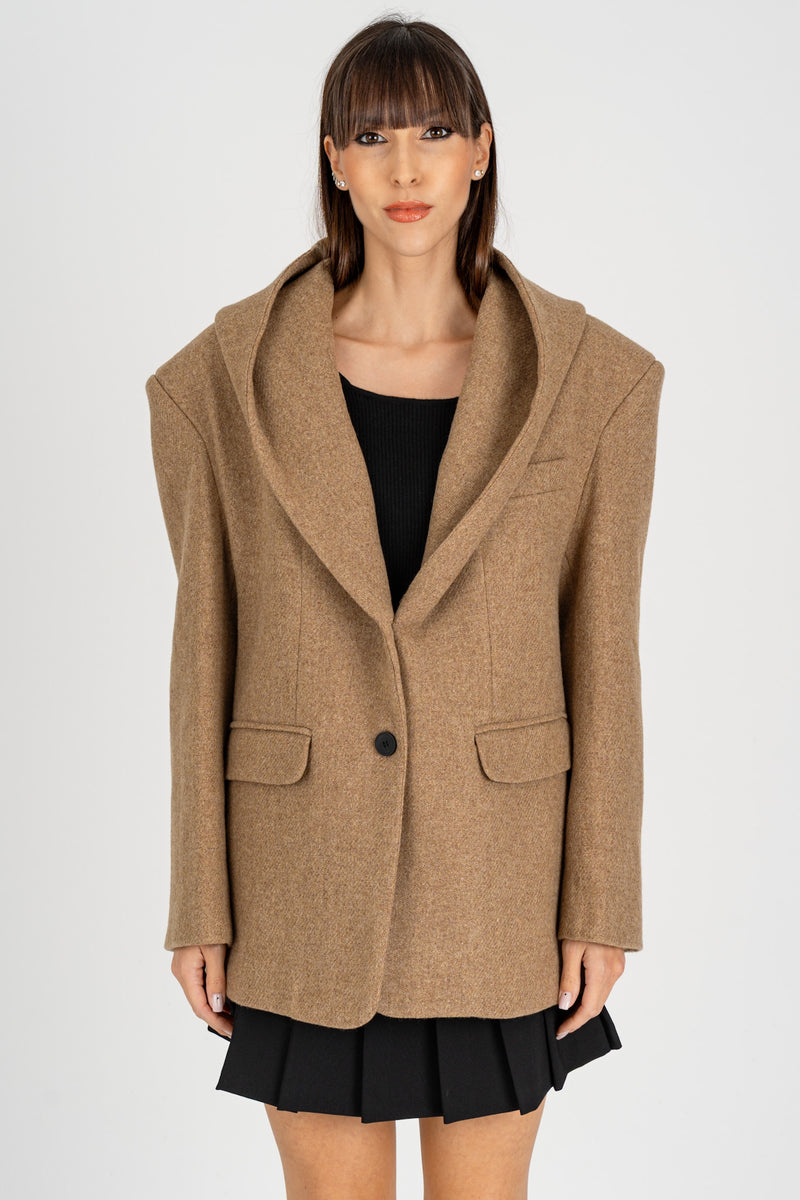 Giacca Caban con Cappuccio Beige