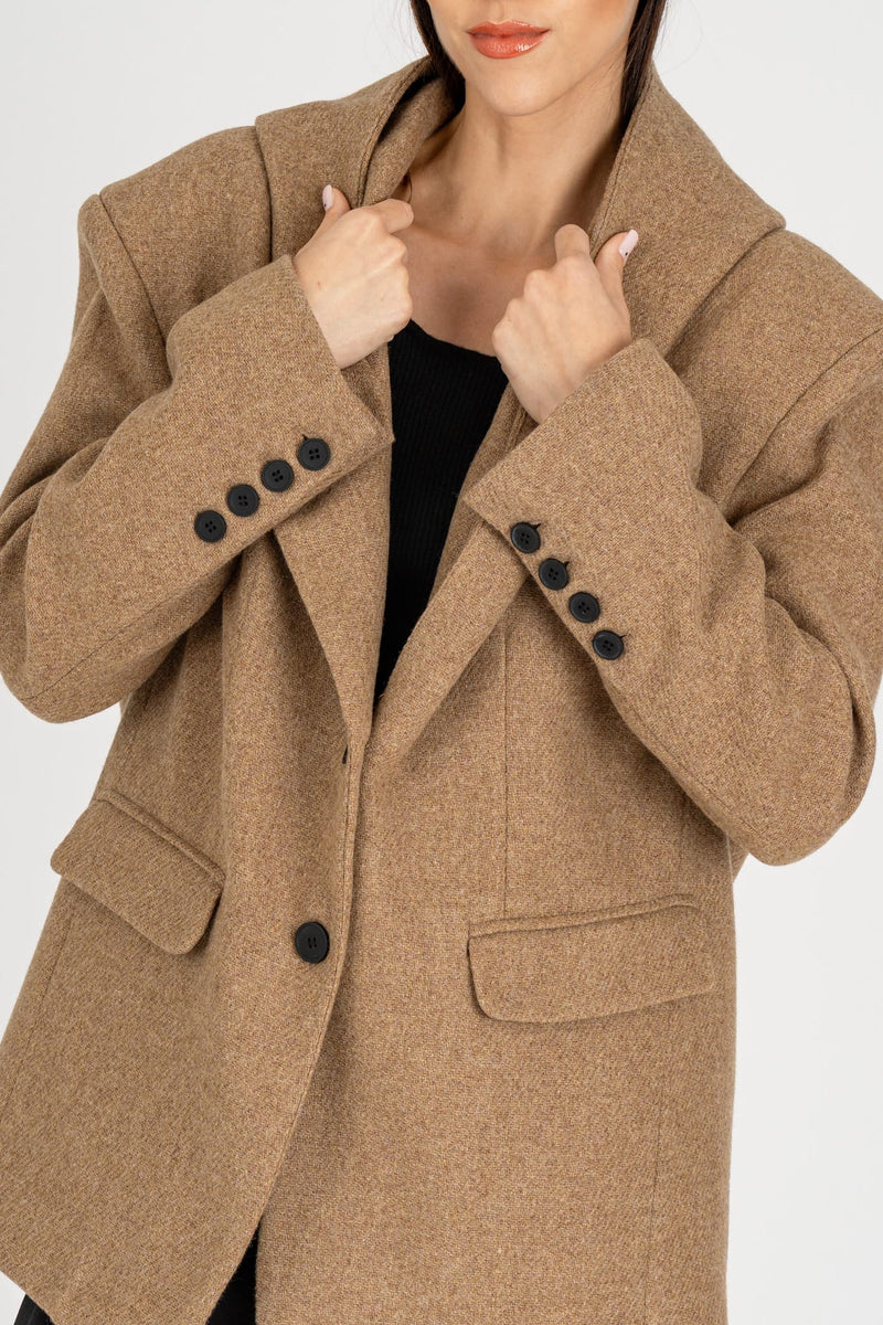 Giacca Caban con Cappuccio Beige