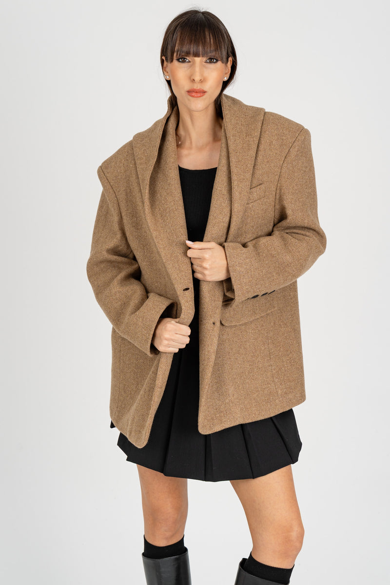 Giacca Caban con Cappuccio Beige