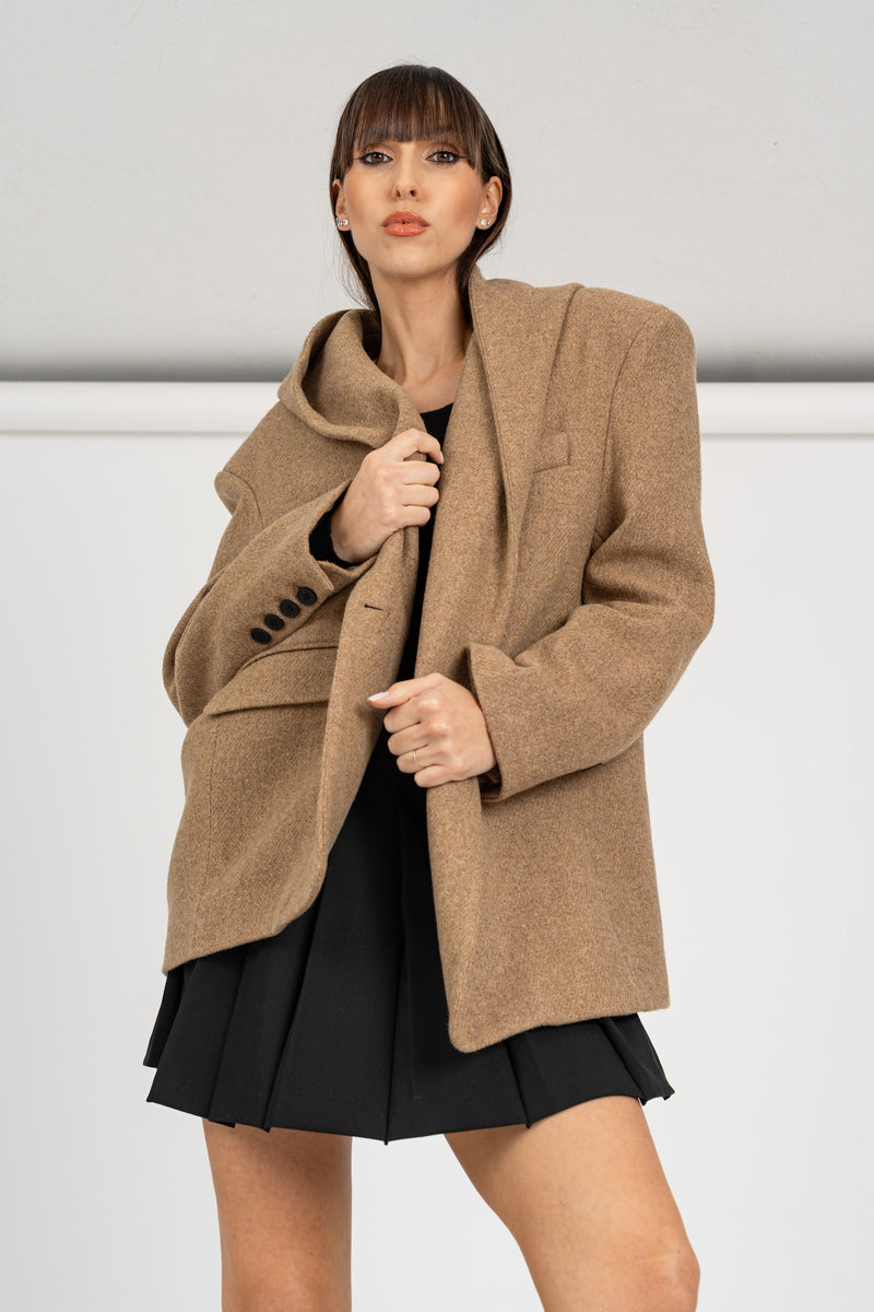 Giacca Caban con Cappuccio Beige