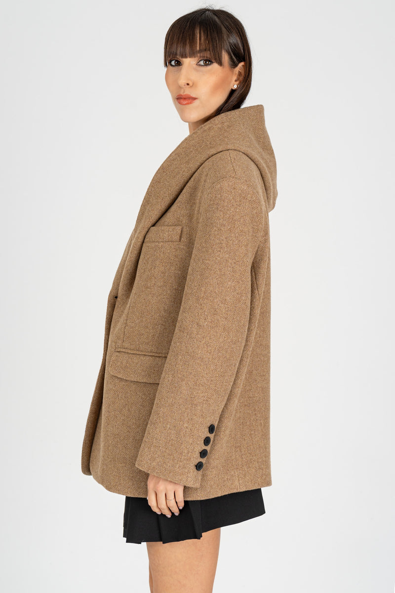 Giacca Caban con Cappuccio Beige