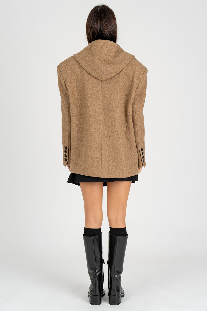Giacca Caban con Cappuccio Beige