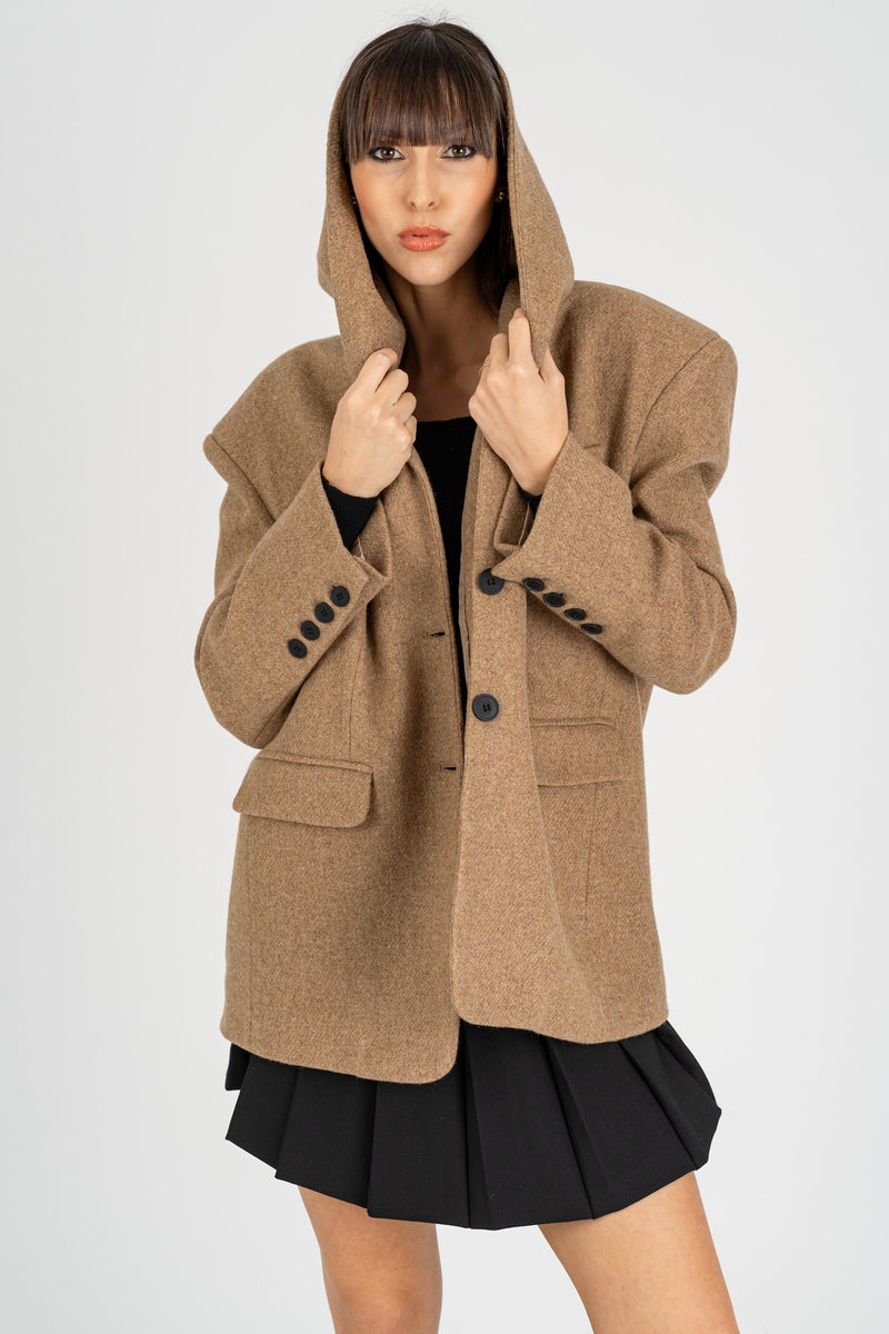 Giacca Caban con Cappuccio Beige