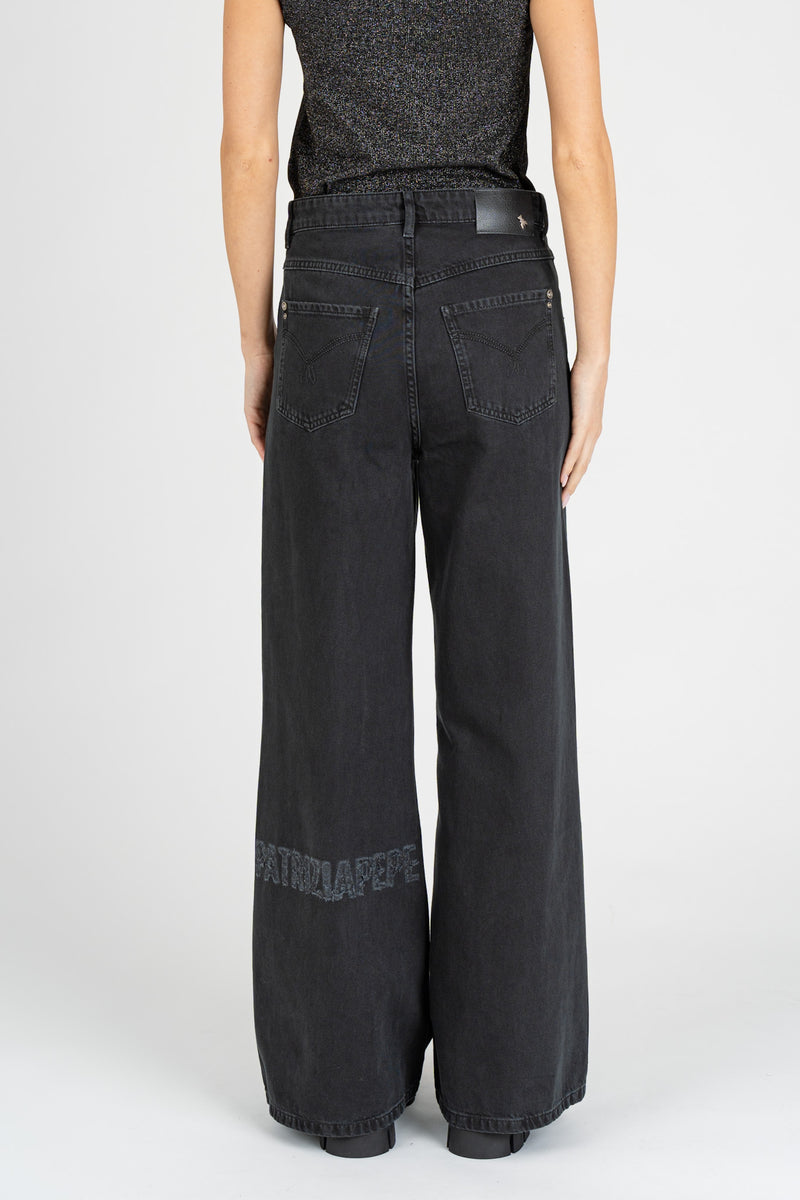 Pantalone Denim Logo Washed Black