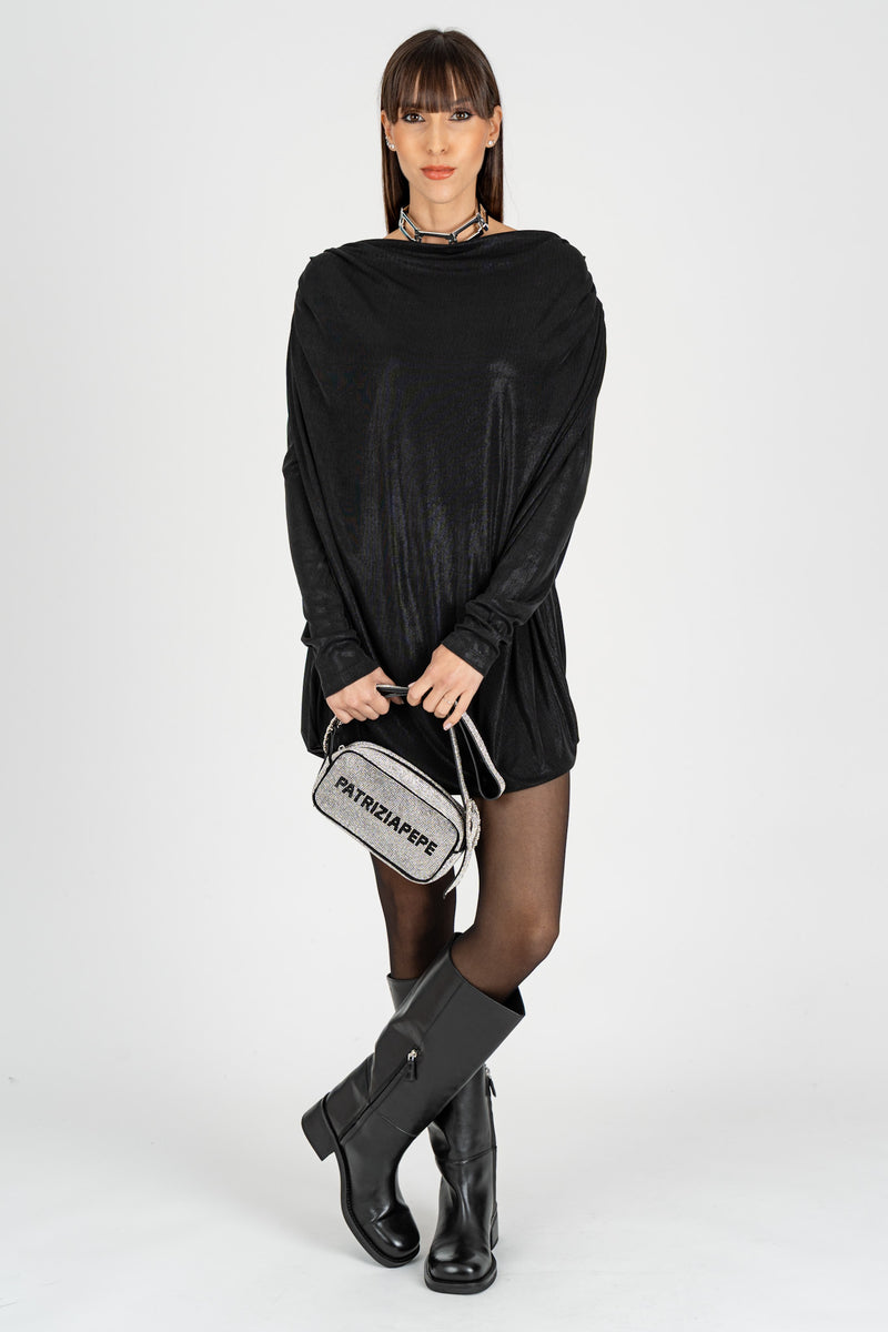 Abito Mini con Drappeggio Nero
