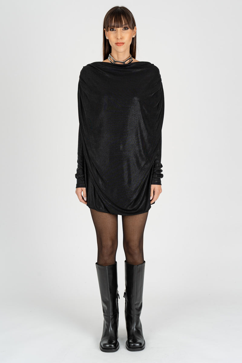 Abito Mini con Drappeggio Nero