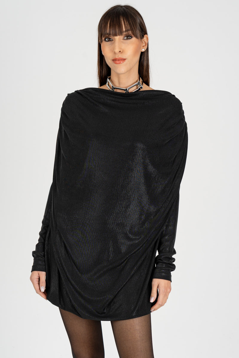 Abito Mini con Drappeggio Nero