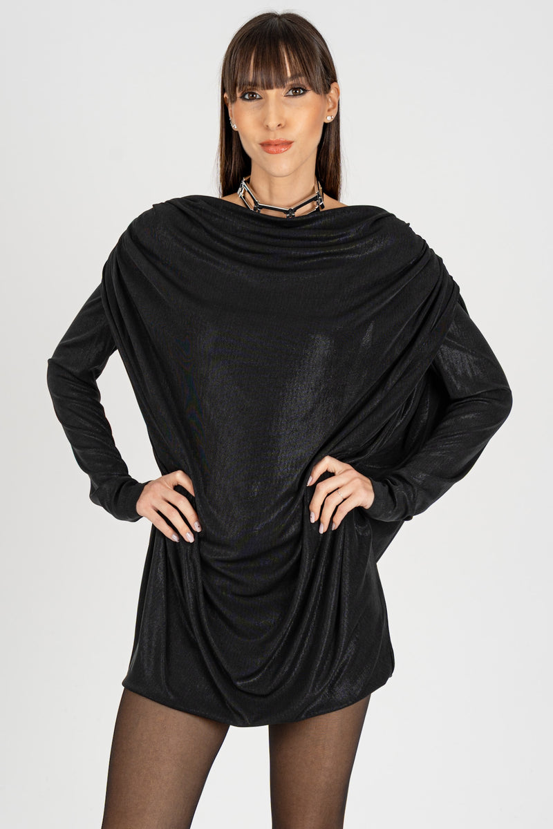 Abito Mini con Drappeggio Nero