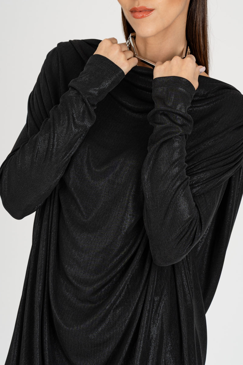 Abito Mini con Drappeggio Nero