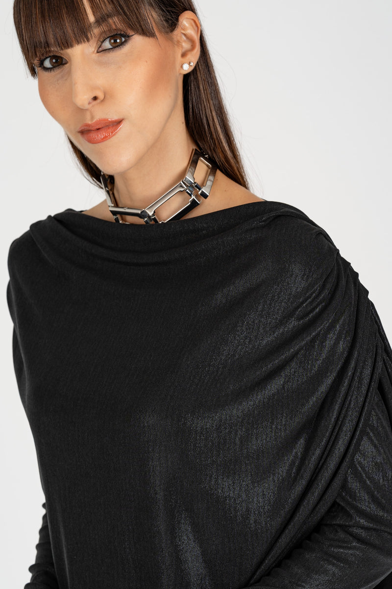 Abito Mini con Drappeggio Nero