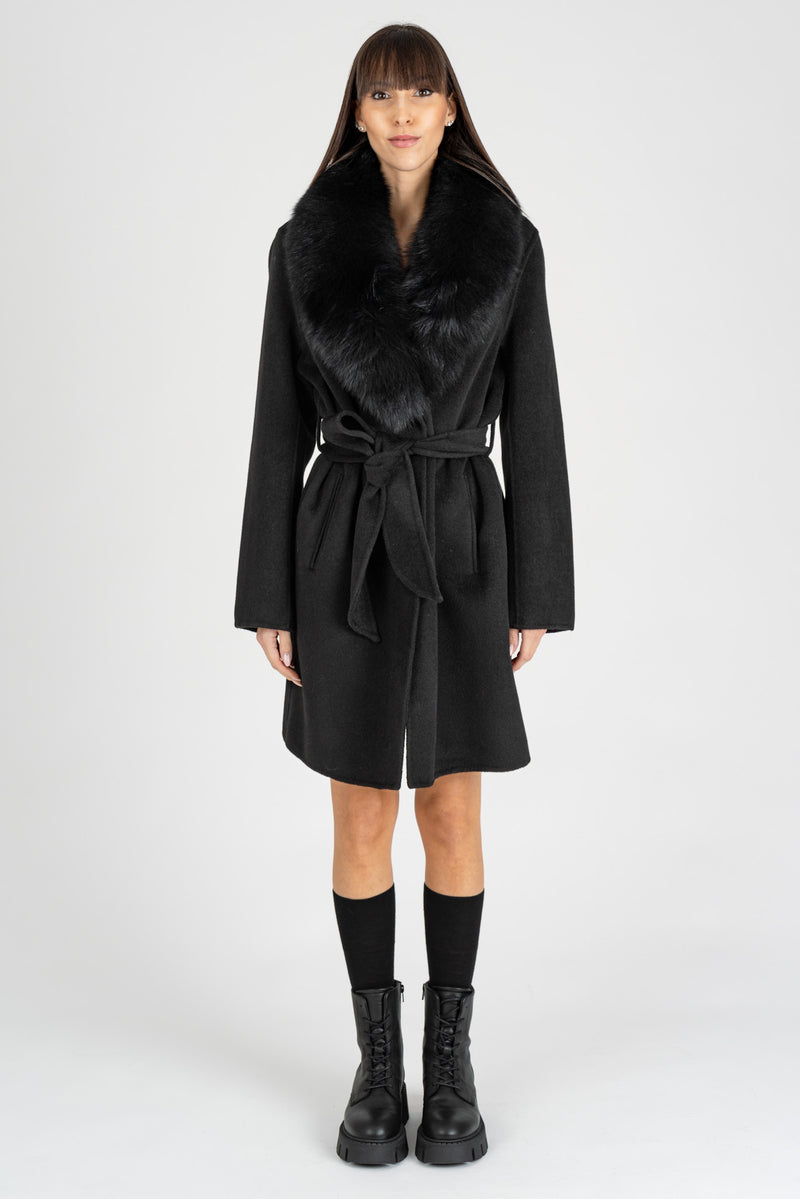 Cappotto Collo Volpe Nero