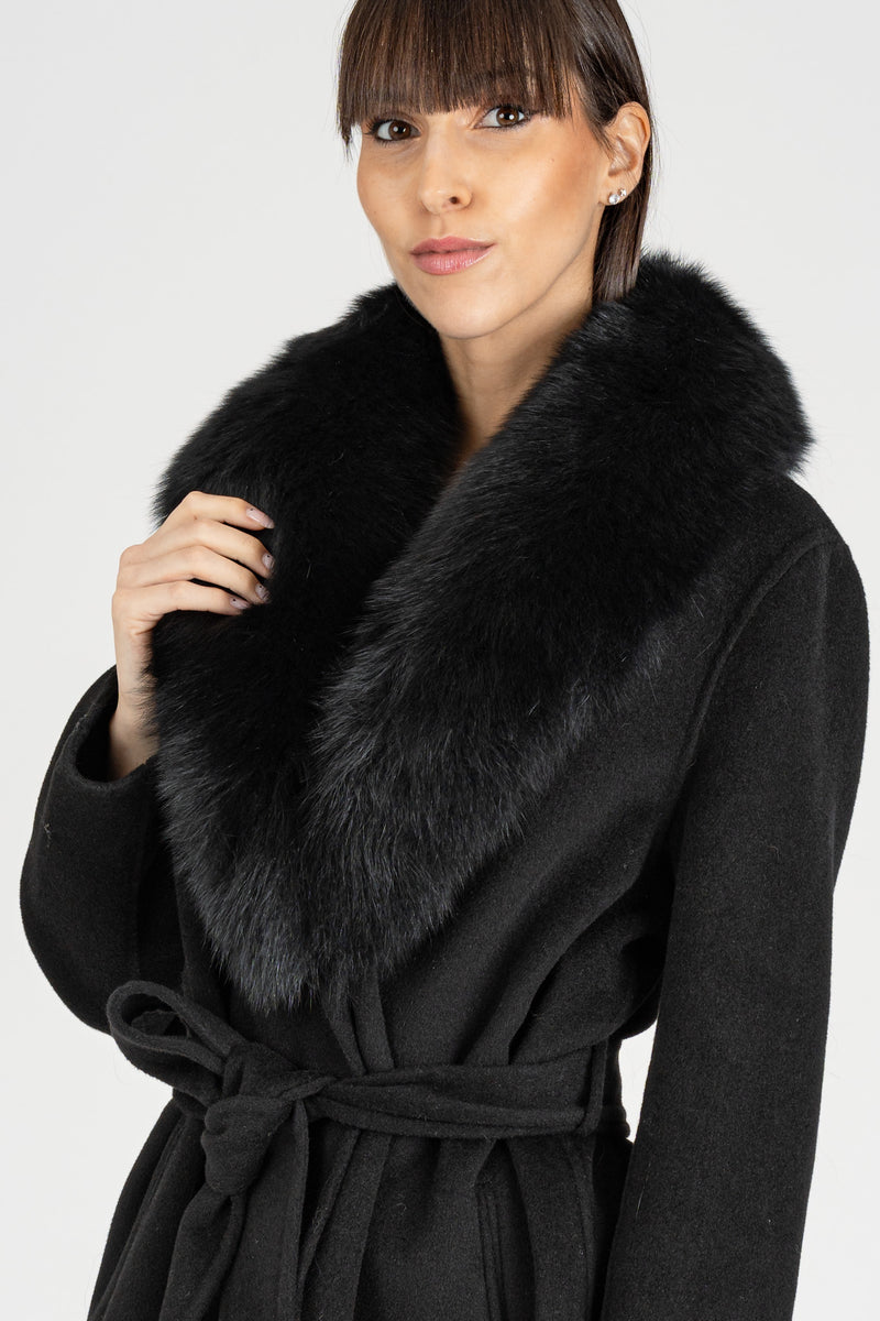 Cappotto Collo Volpe Nero