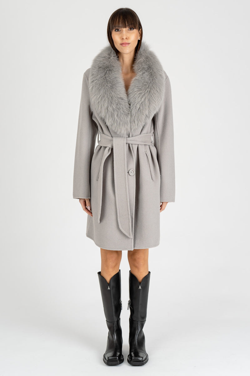 Cappotto Collo Volpe Grigio Chiaro