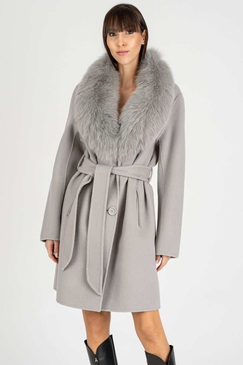 Cappotto Collo Volpe Grigio Chiaro