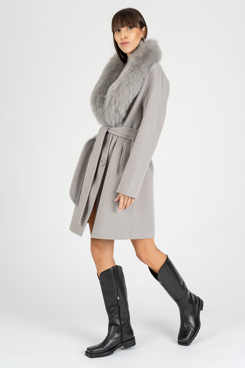 Cappotto Collo Volpe Grigio Chiaro