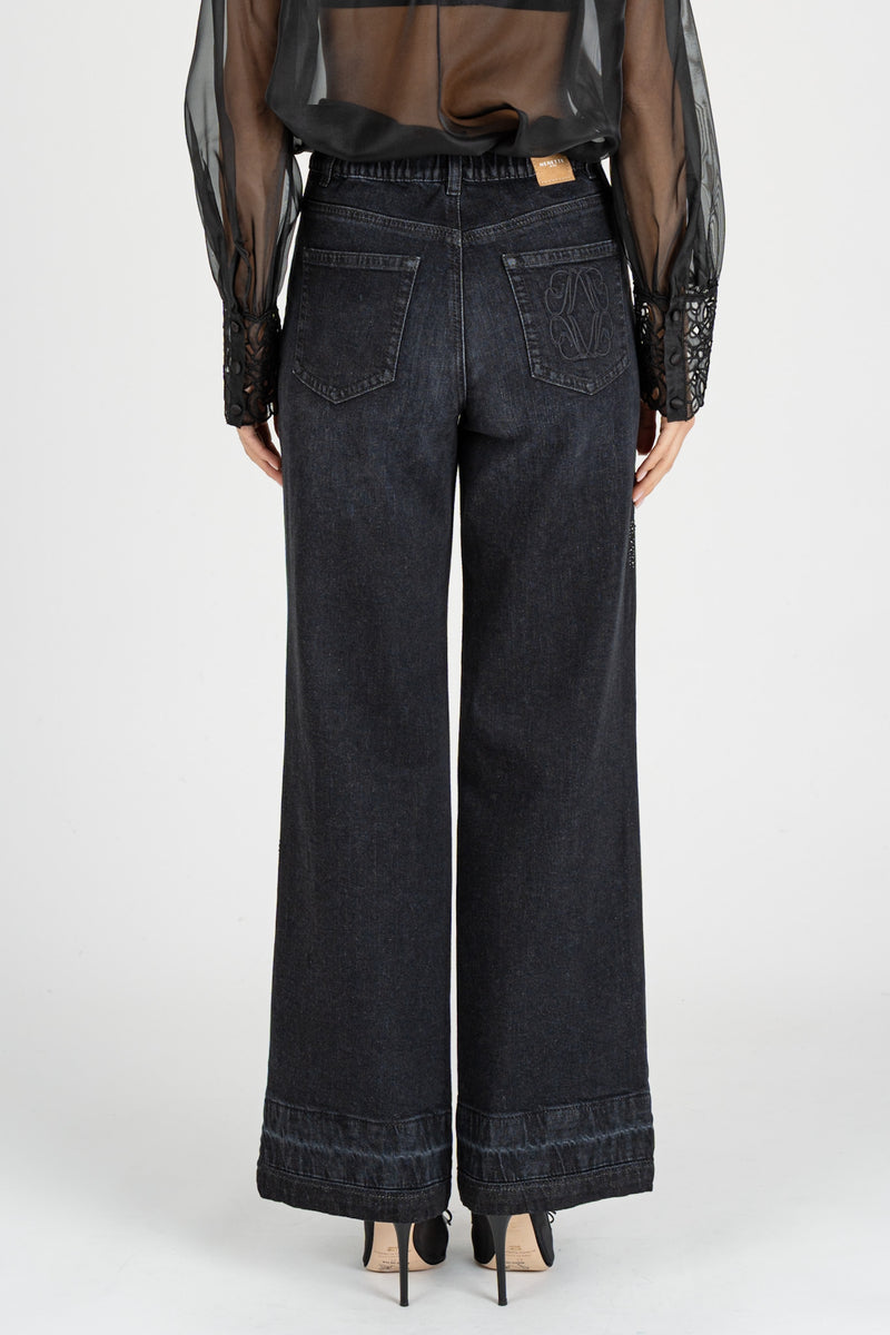 Jeans Ricami Strass Nero