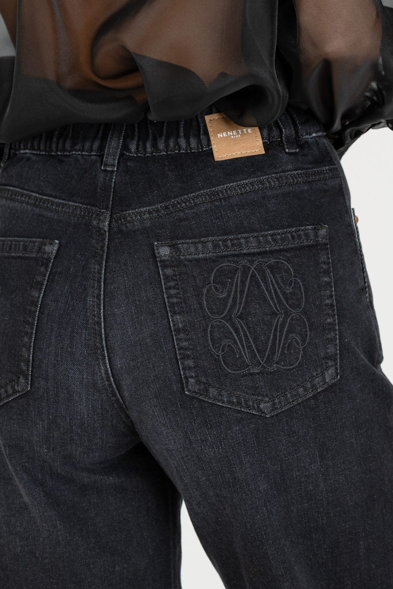 Jeans Ricami Strass Nero