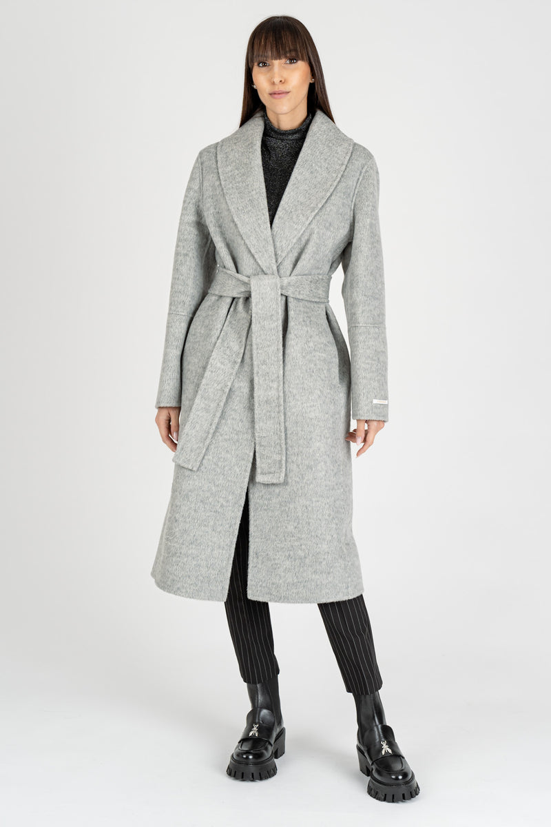 Cappotto con Cintura Grigio Melange