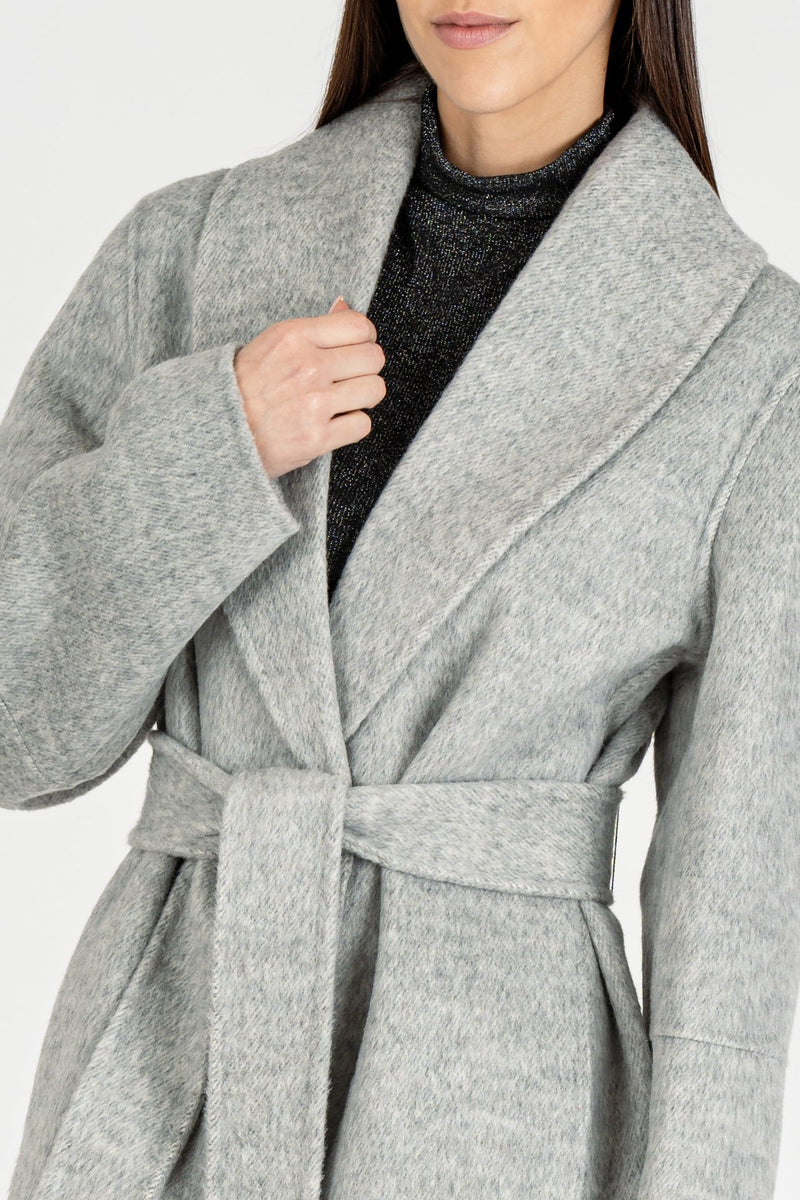 Cappotto con Cintura Grigio Melange