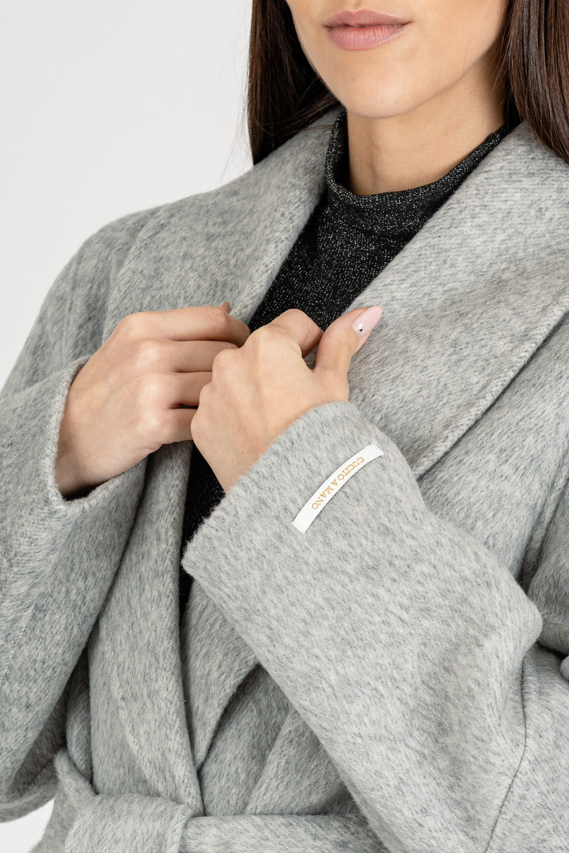 Cappotto con Cintura Grigio Melange