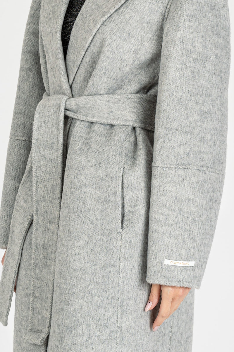 Cappotto con Cintura Grigio Melange