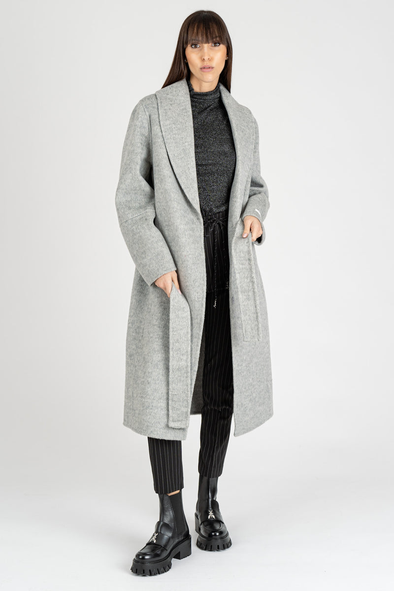 Cappotto con Cintura Grigio Melange