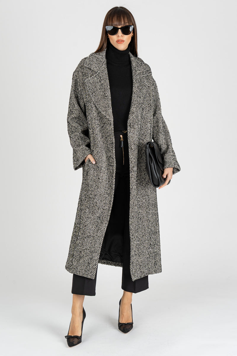 Cappotto Spigato Nero Burro