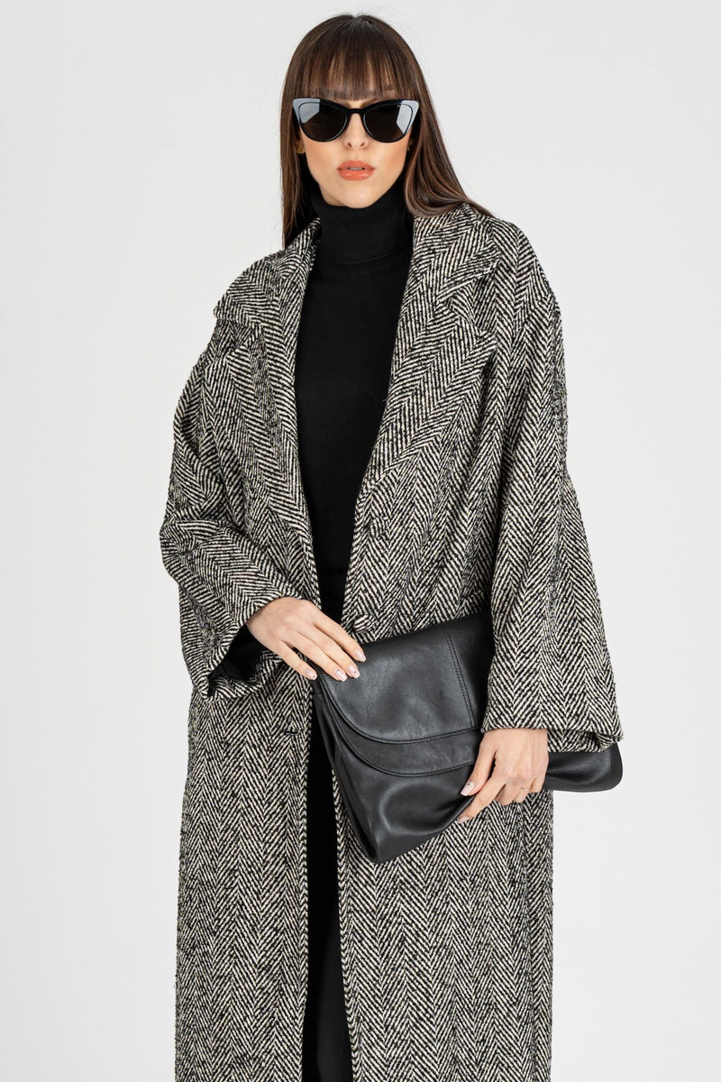 Cappotto Spigato Nero Burro