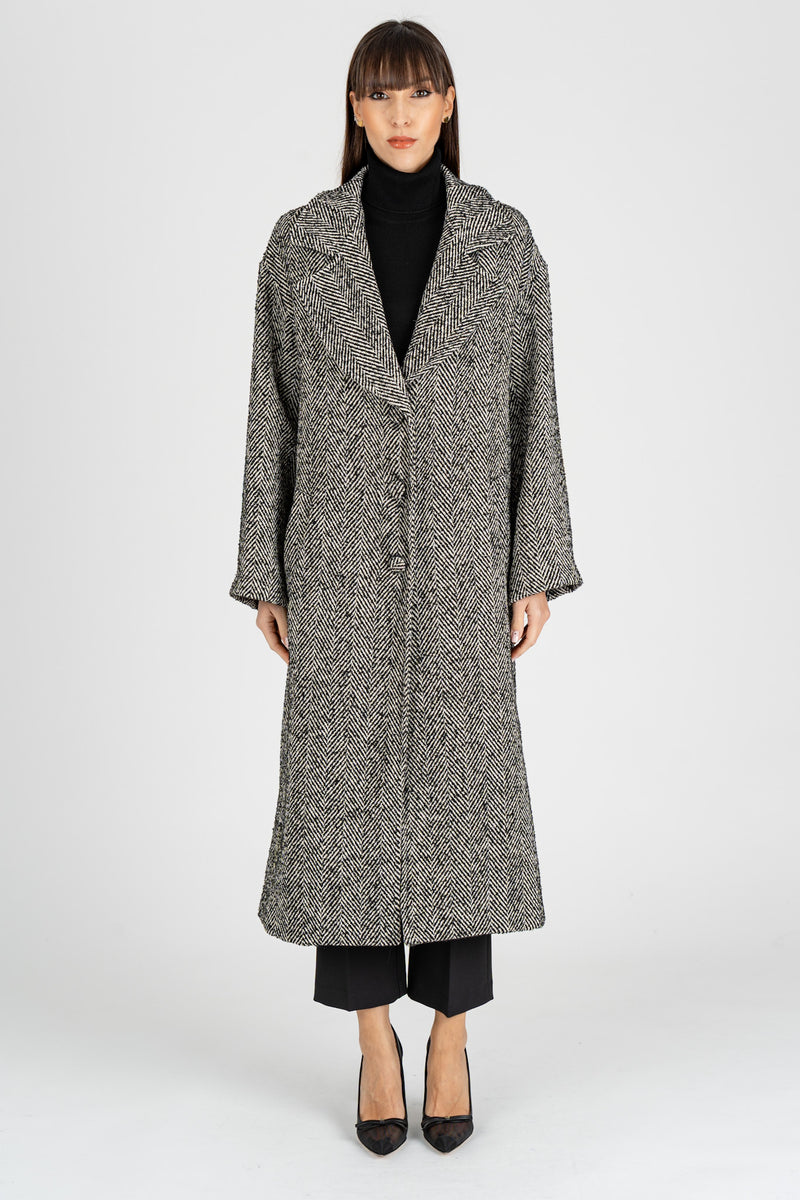 Cappotto Spigato Nero Burro