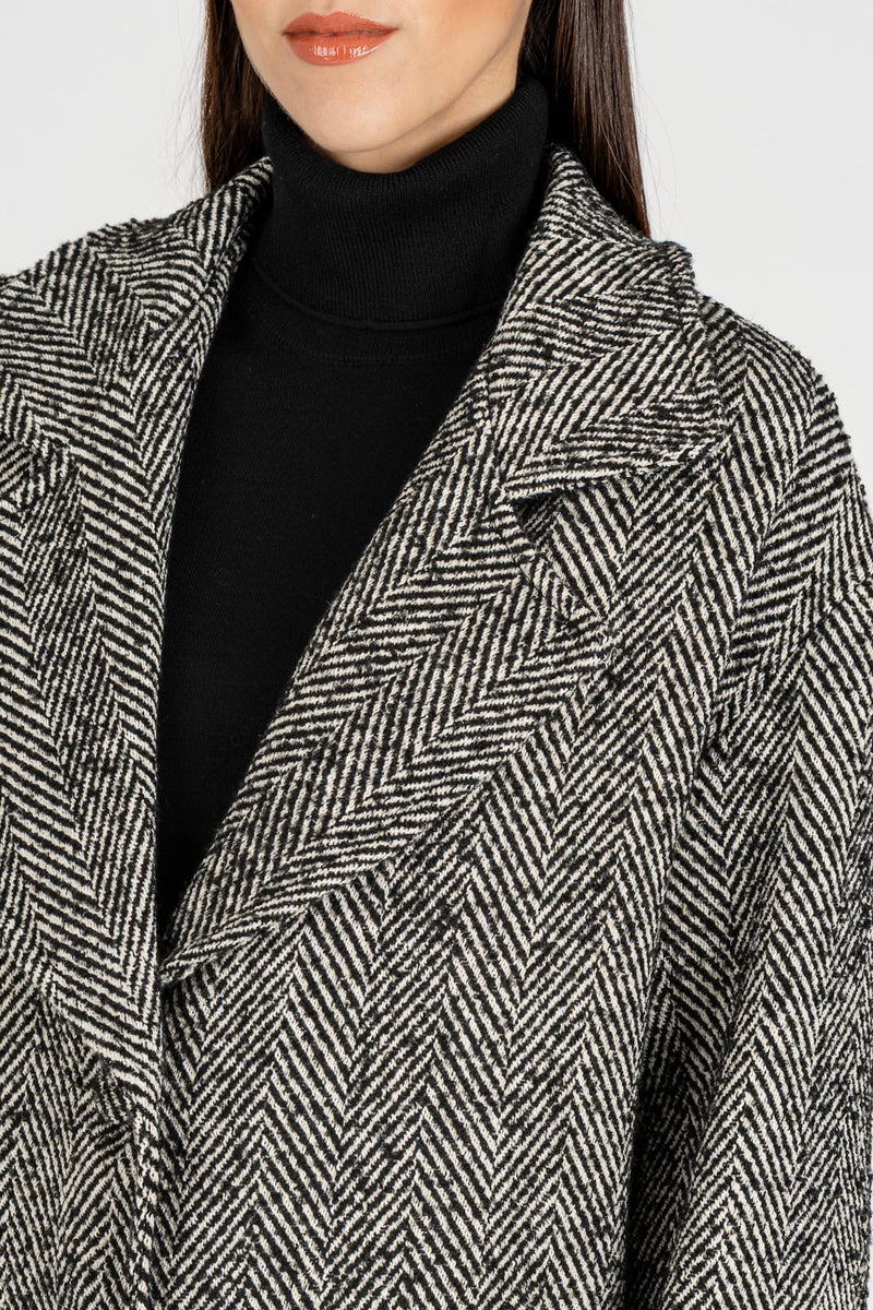 Cappotto Spigato Nero Burro