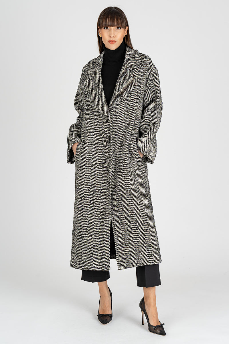 Cappotto Spigato Nero Burro
