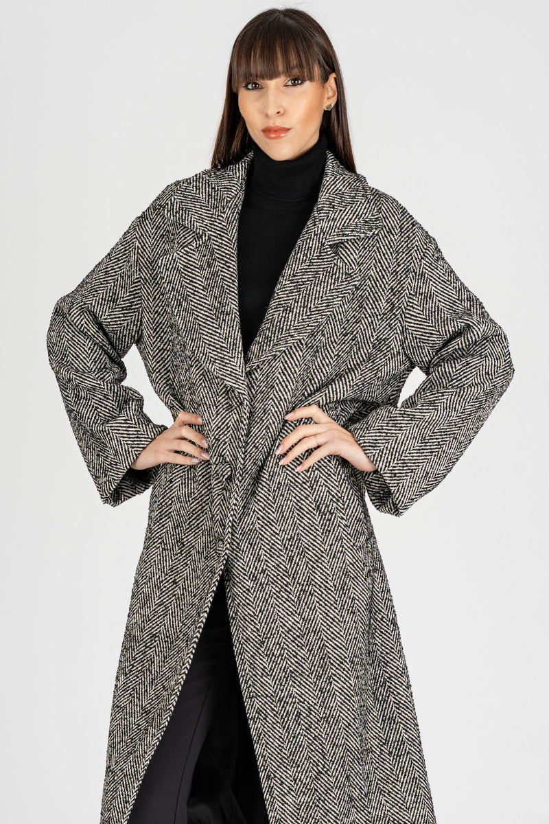 Cappotto Spigato Nero Burro
