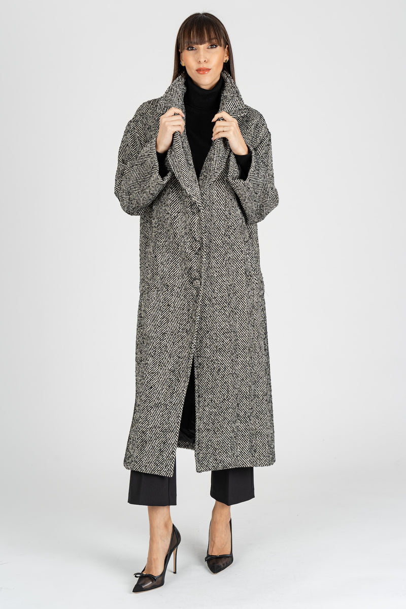 Cappotto Spigato Nero Burro