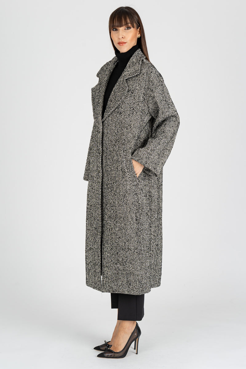 Cappotto Spigato Nero Burro