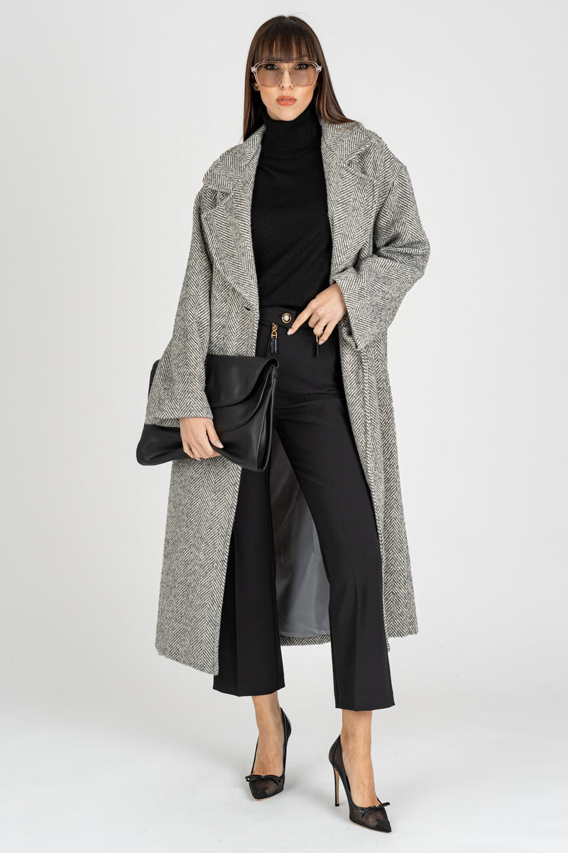 Cappotto Spigato Grigio Burro