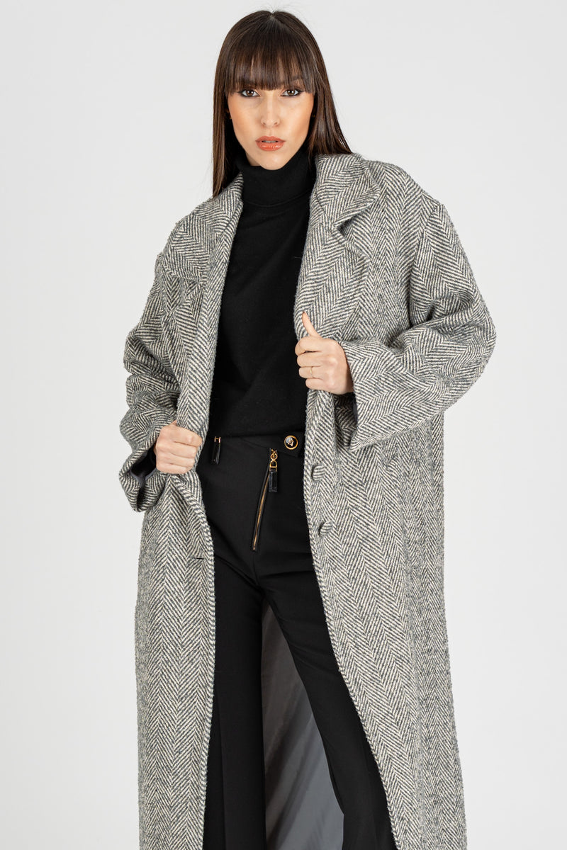 Cappotto Spigato Grigio Burro