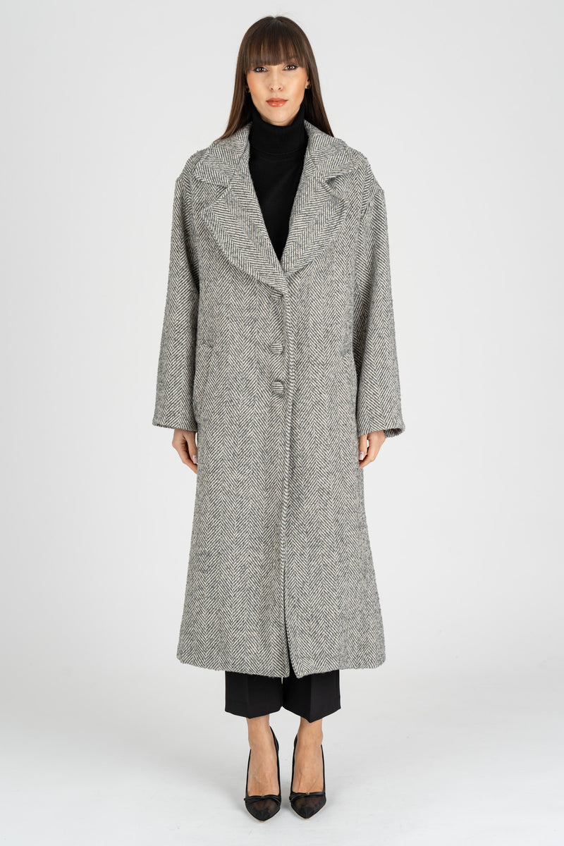 Cappotto Spigato Grigio Burro