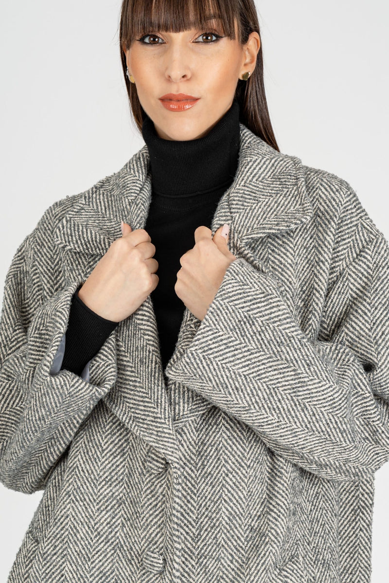 Cappotto Spigato Grigio Burro