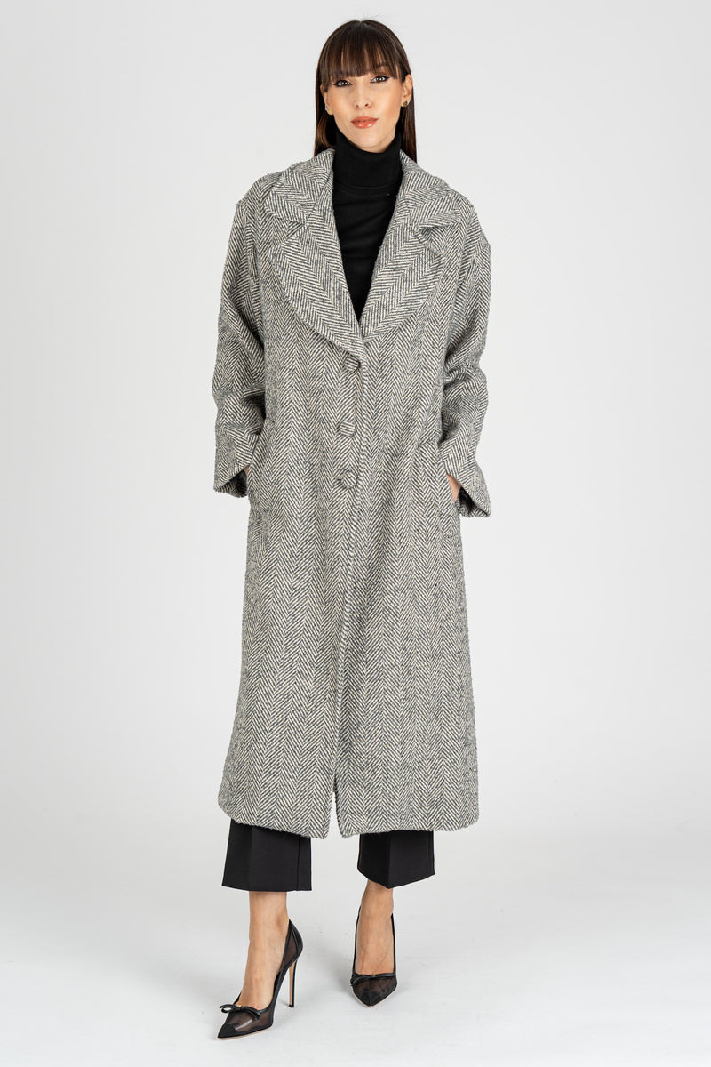 Cappotto Spigato Grigio Burro